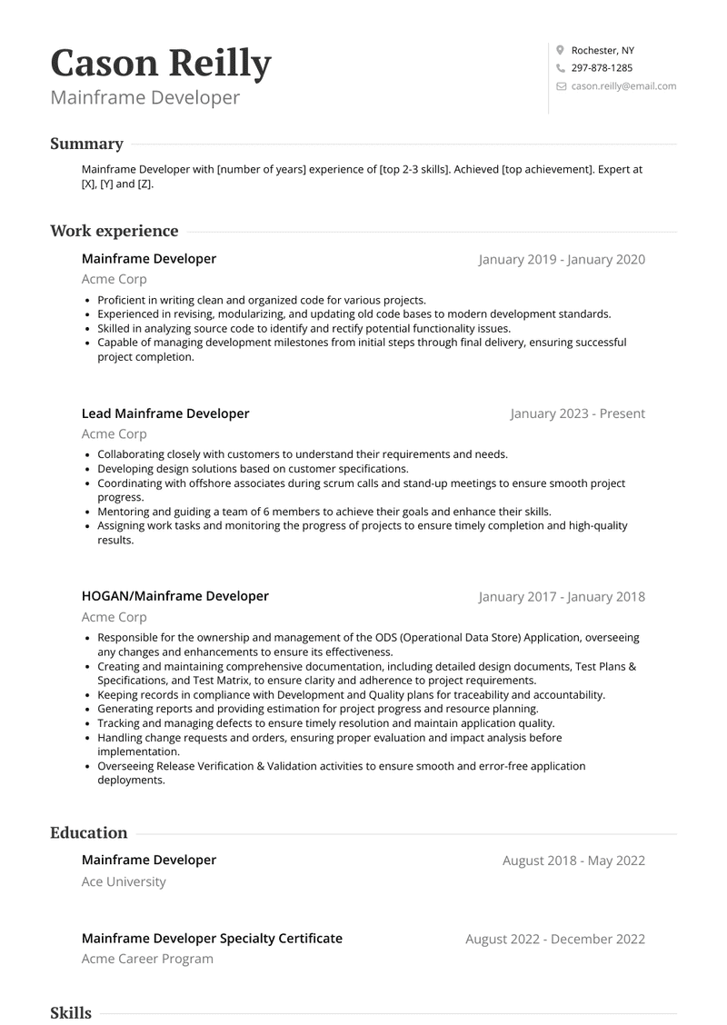 Mainframe Developer Resume Examples and Templates