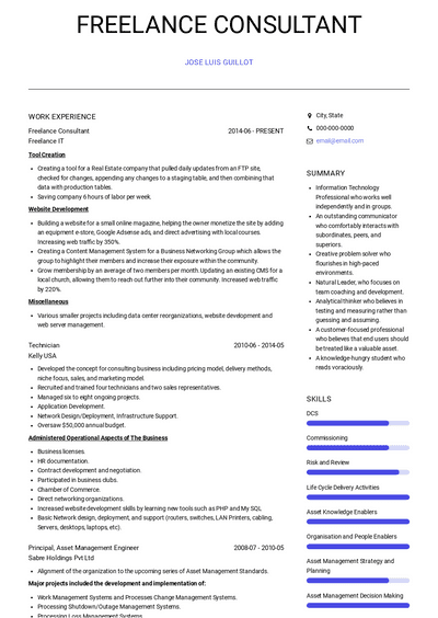 Freelance Consultant Resume Samples and Templates | VisualCV