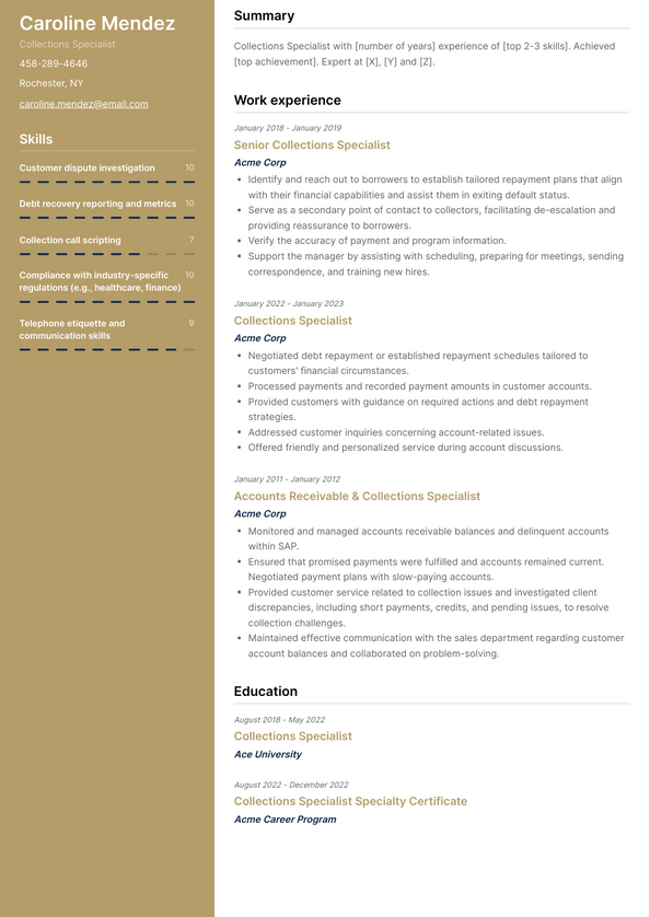 Collections Specialist Resume Examples And Templates