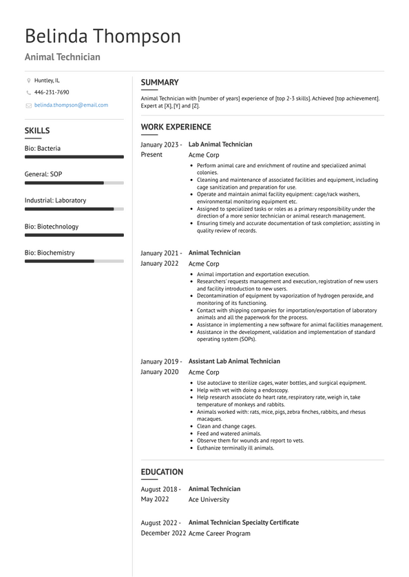 Animal Technician Resume Examples And Templates