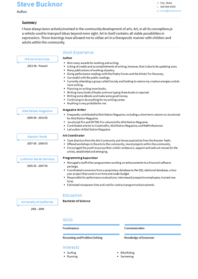 Author Resume Samples and Templates | VisualCV