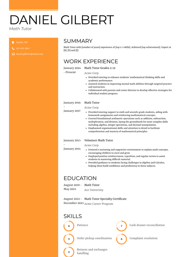 Math Tutor Resume Examples and Templates