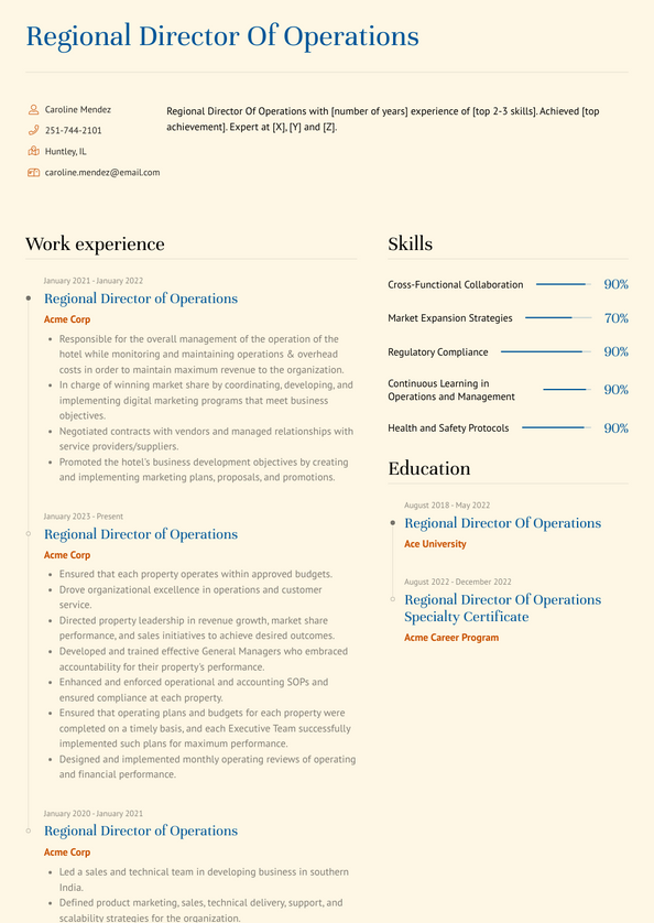 Regional Director Of Operations Resume Examples and Templates