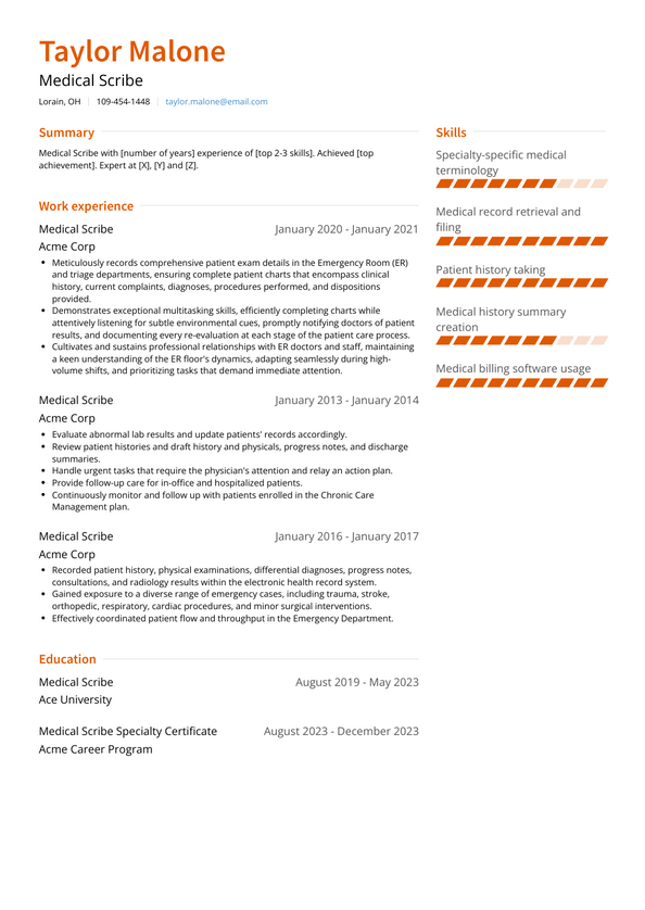 Medical Scribe Resume Examples and Templates