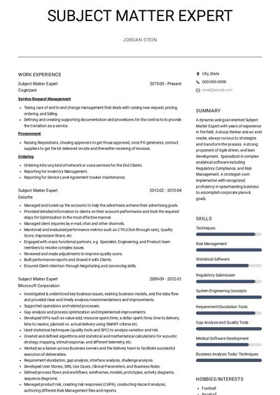 Subject Matter Expert Resume Samples and Templates | VisualCV