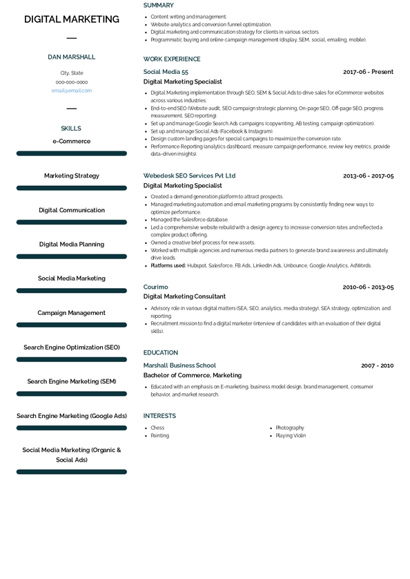 Digital Marketing Resume Samples 2022 Examples Guide Visualcv 