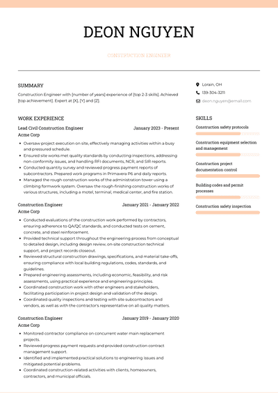 Construction Engineer Resume Examples And Templates