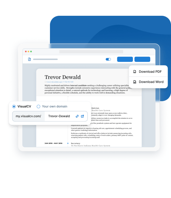 Sharing a resume from VisualCV on a my.visualcv.com link or your own domain, with PDF and Word downloads