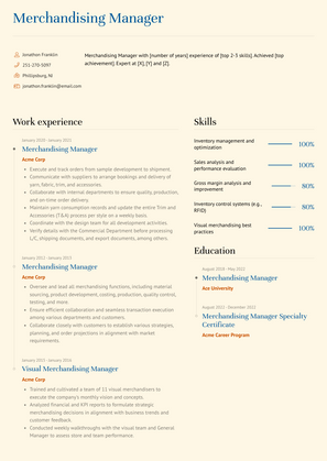 Merchandising Manager Resume Sample and Template