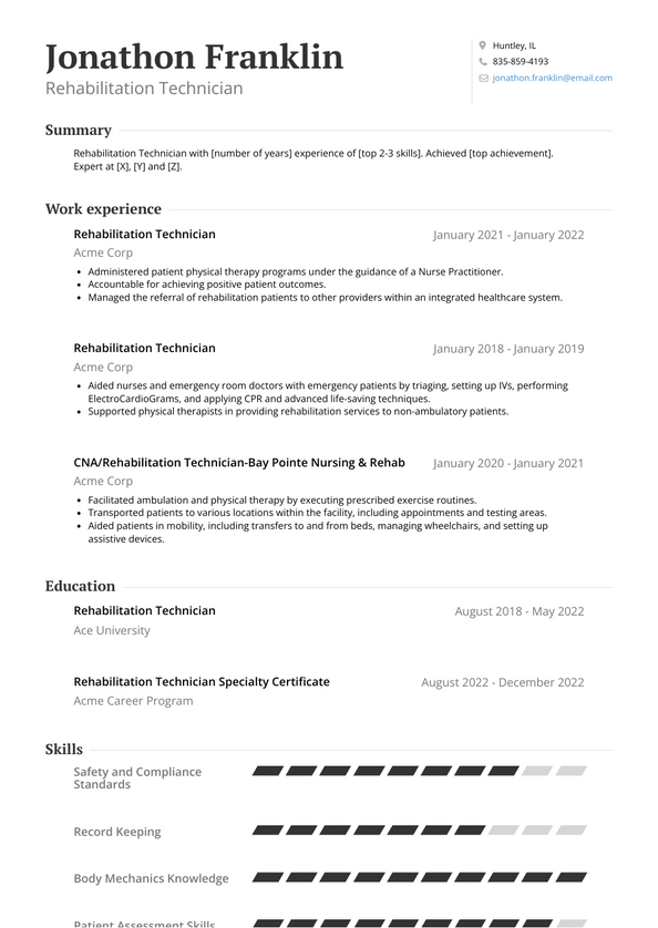 Rehabilitation Technician Resume Examples and Templates