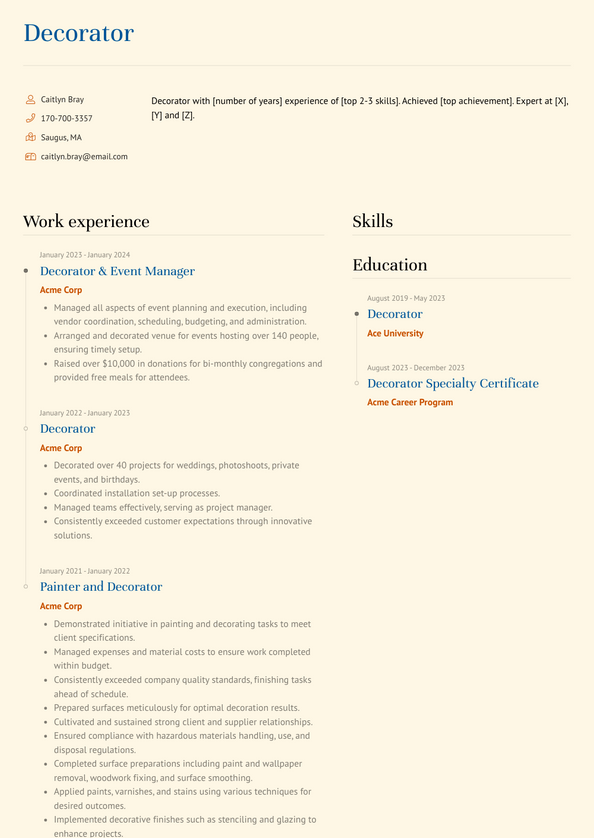 Decorator Resume Examples and Templates