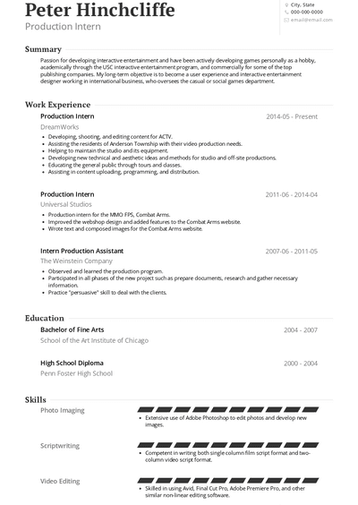 Production Intern Resume Samples and Templates | VisualCV