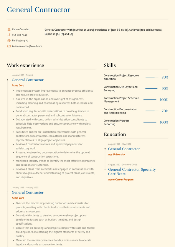3+ General Contractor Resume Examples and Templates