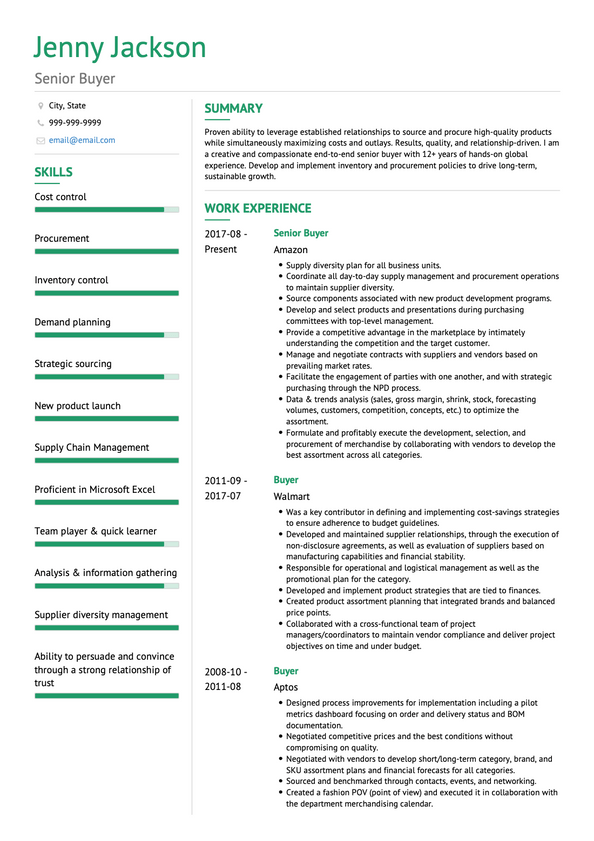 Buyer CV Examples & Templates | VisualCV