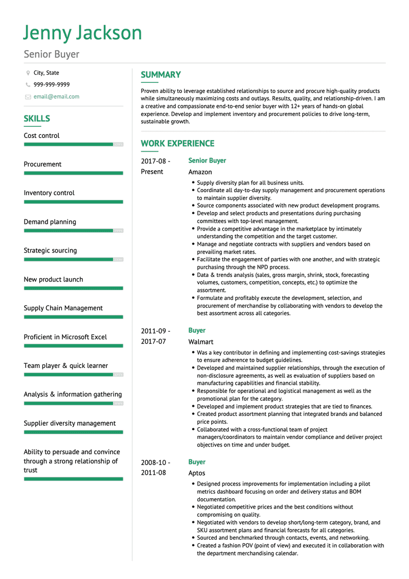 Senior Buyer CV Example and Template