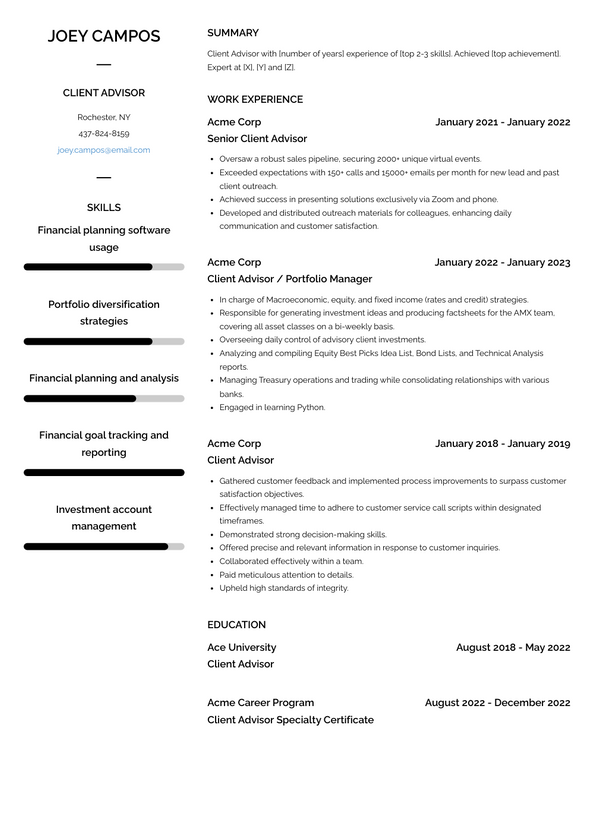 Client Advisor Resume Examples and Templates