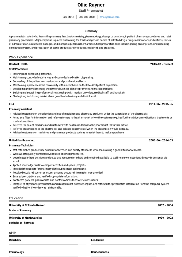 3 Pharmacist Resume Examples and Templates for 2022