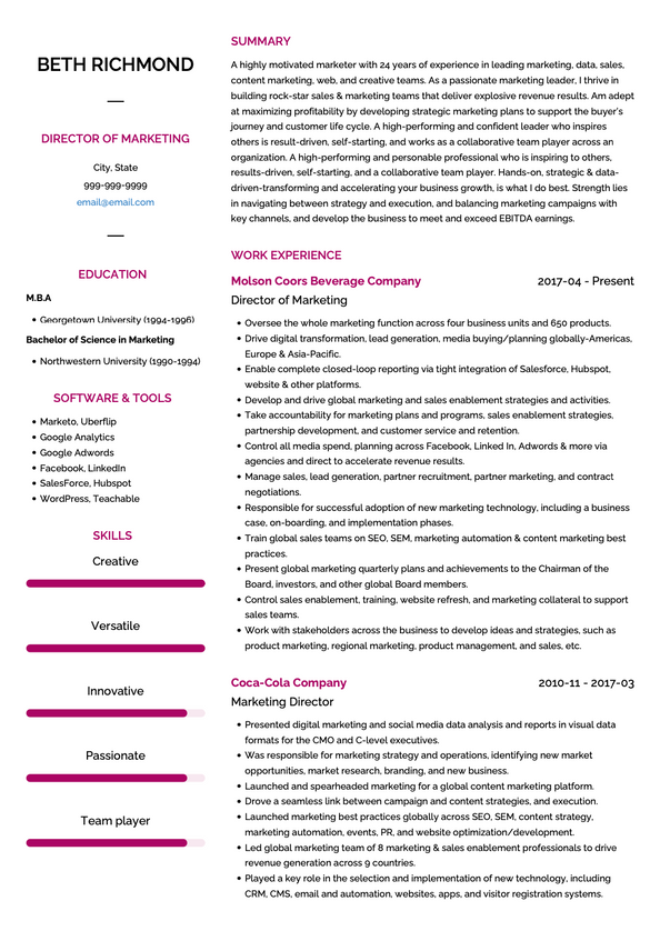 Marketing Director CV Examples & Templates | VisualCV