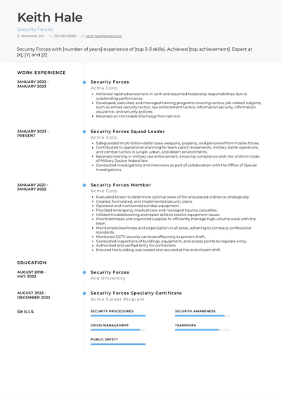 Security Forces Resume Examples and Templates