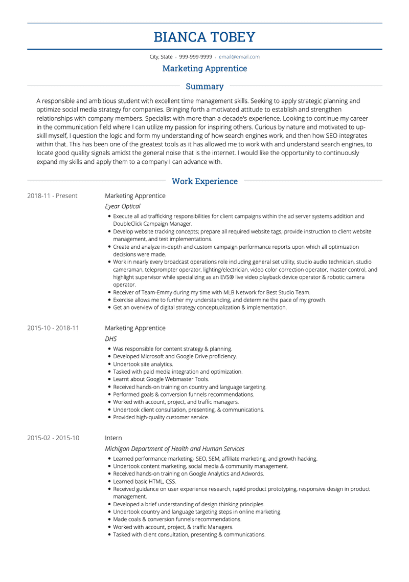 Apprentice CV Examples & Templates VisualCV