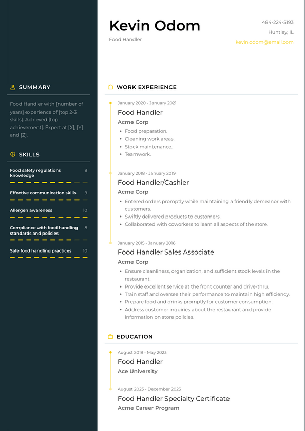 Food Handler Resume Examples And Templates