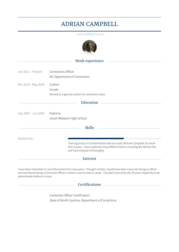 Corrections Officer Resume Samples and Templates | VisualCV