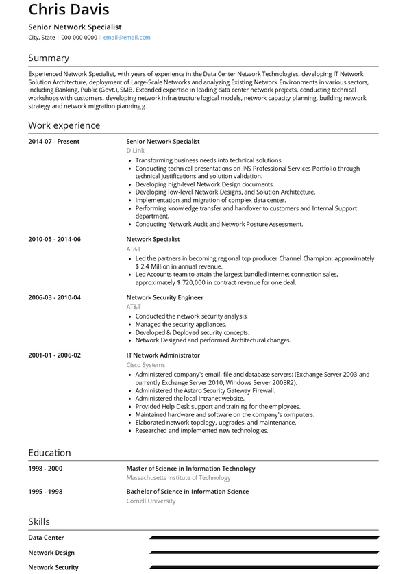 Network Specialist Resume Samples and Templates | VisualCV