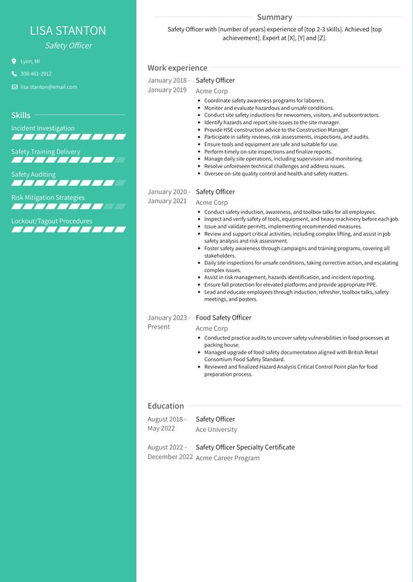 Safety Officer Resume Examples And Templates