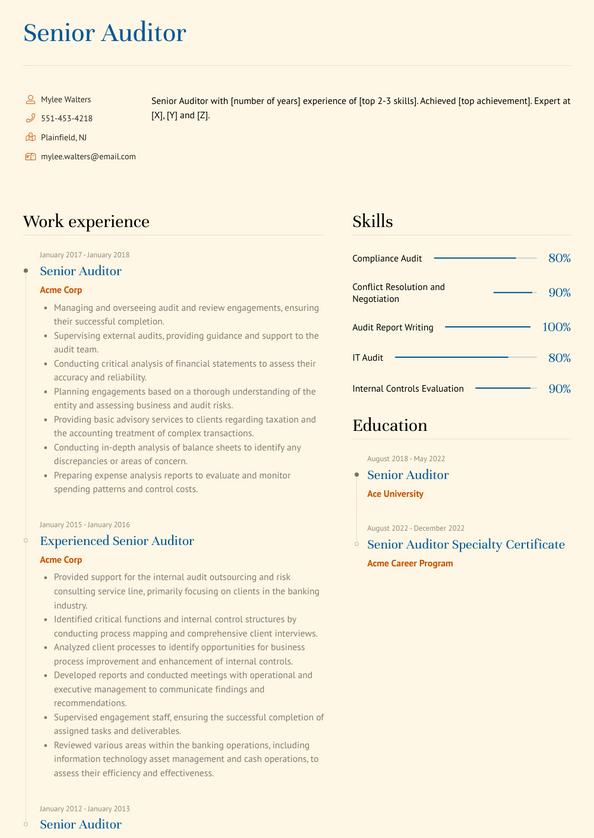 Senior Auditor Resume Examples and Templates