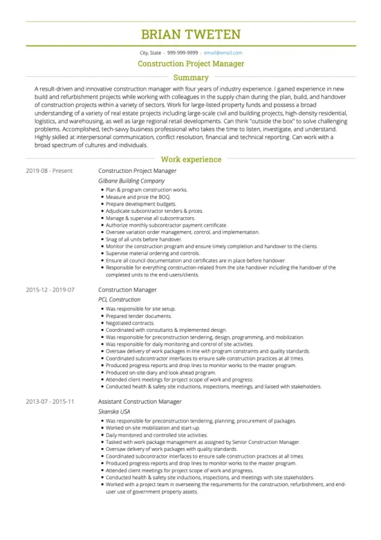 10 Professional Construction Project Manager Resume Objective Examples 