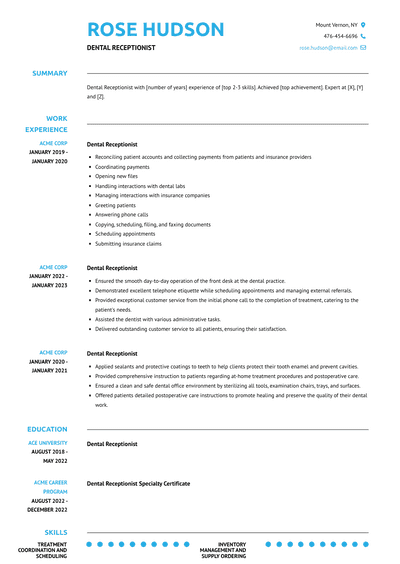 3+ Dental Receptionist Resume Examples and Templates