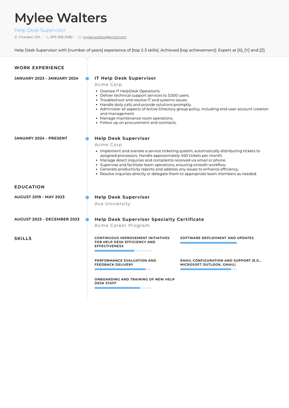 Help Desk Supervisor Resume Examples and Templates