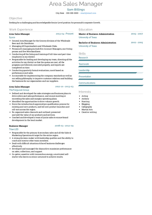 Area Sales Manager Resume Samples And Templates Visualcv 6976