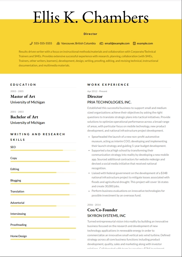 Executive resume template for 10 years of experience