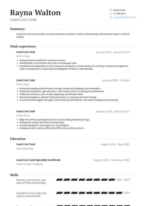 Lead Line Cook Resume Examples and Templates