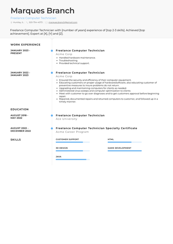 Freelance Computer Technician Resume Examples and Templates