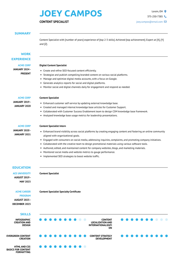 Content Specialist Resume Examples and Templates