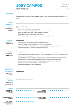 Content Specialist Resume Sample and Template