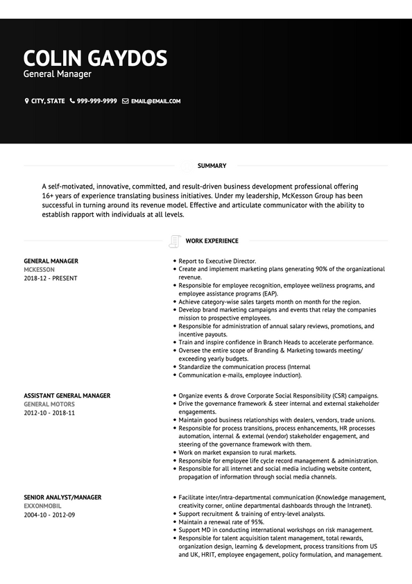 cv personal statement general manager