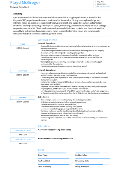 Network Consultant Resume Samples and Templates | VisualCV