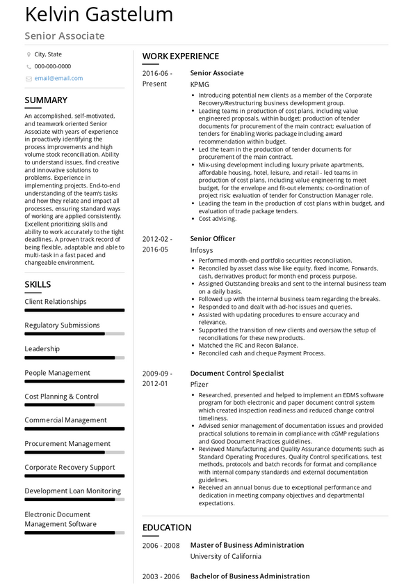 Senior Associate Resume Samples and Templates | VisualCV