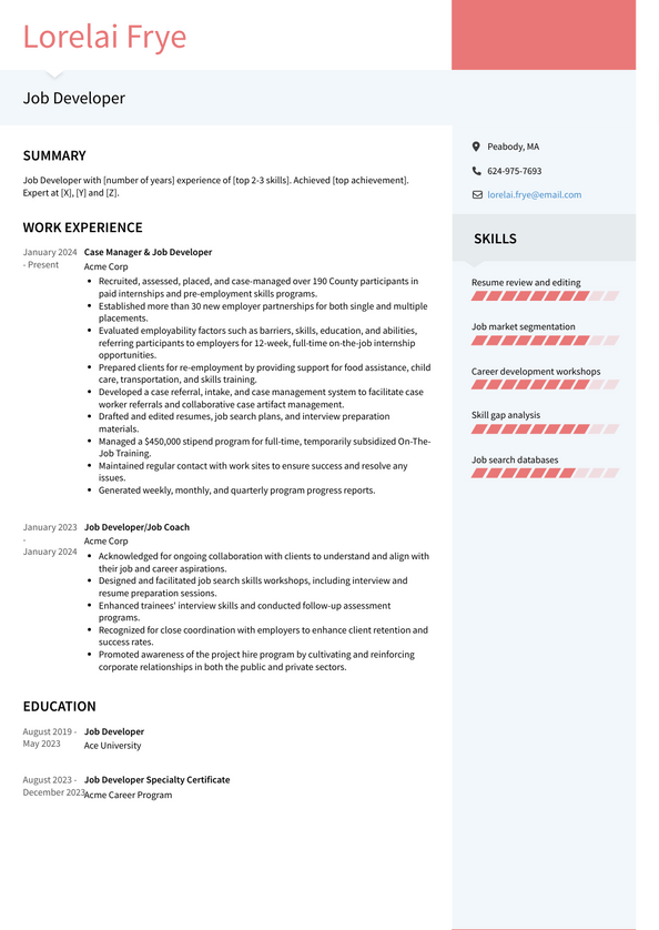 Job Developer Resume Examples And Templates