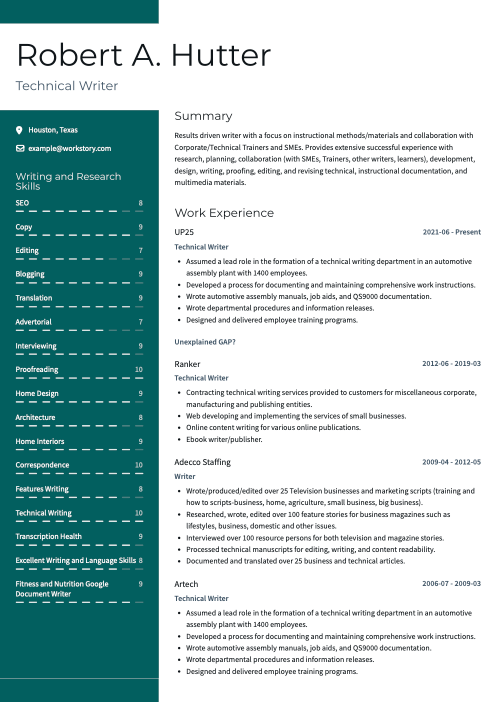 teal resume template valiant