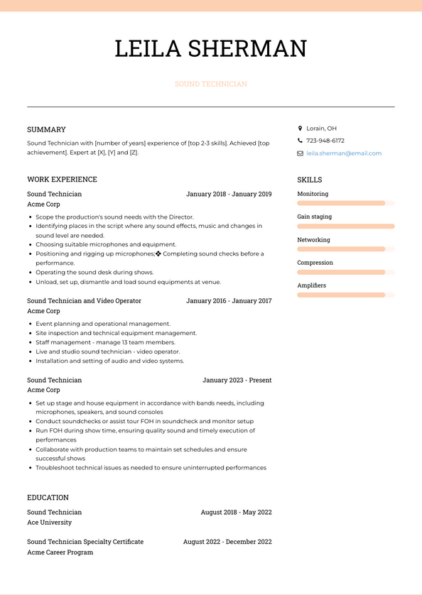 Sound Technician Resume Examples and Templates