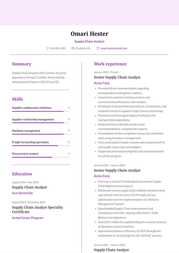 Supply Chain Analyst Resume Examples And Templates