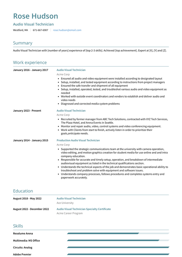 Audio Visual Technician Resume Examples and Templates