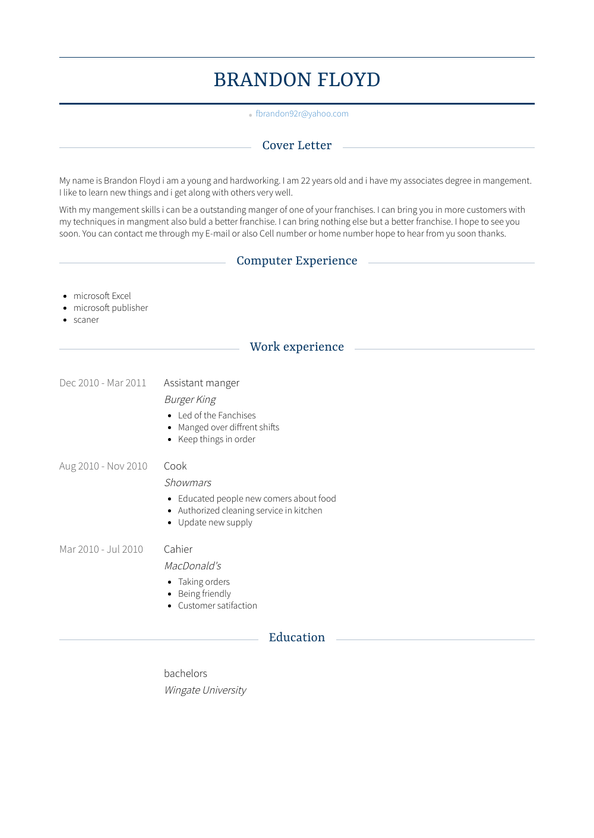 Assistant Manager Resume Samples [+ 3 Examples] | VisualCV