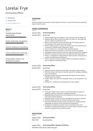 Contracting Officer Resume Sample and Template