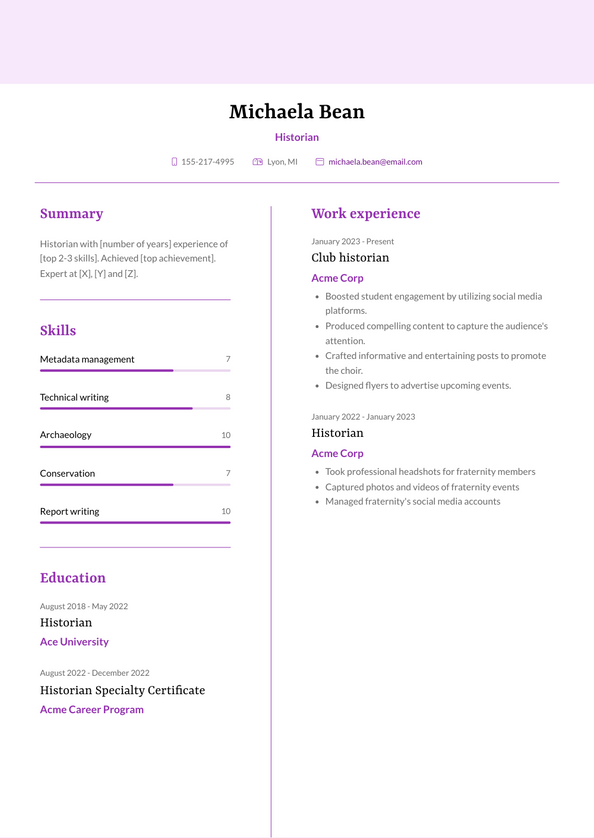 Historian Resume Examples and Templates