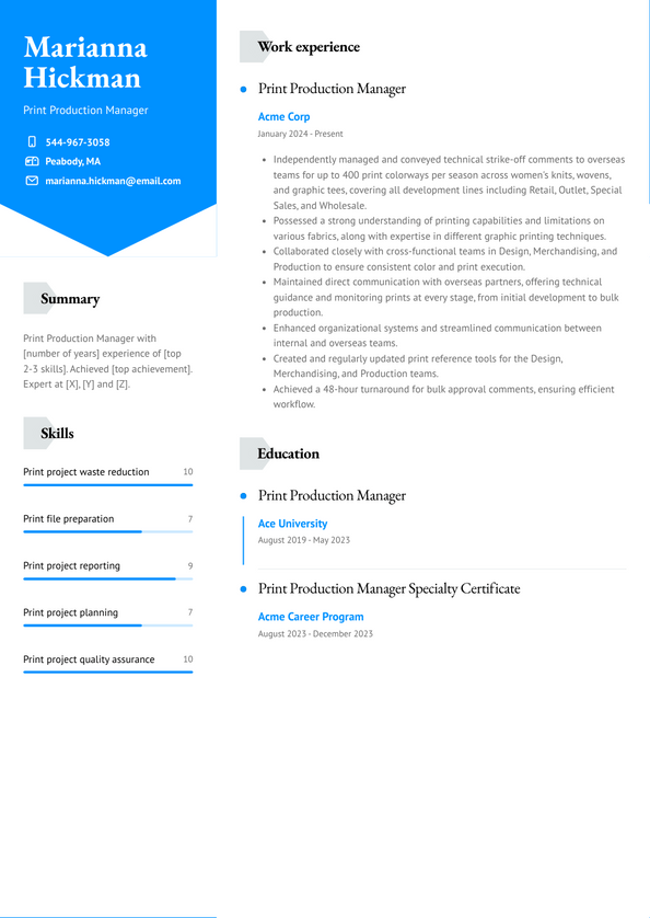 Print Production Manager Resume Examples and Templates